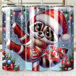 Funny Christmas Raccoon Tumbler Wrap, Sassy Christmas Santa 20oz Skinny Sublimation Tumbler Design Png
