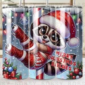 Funny Christmas Raccoon Tumbler Wrap, Sassy Christmas Santa 20oz Skinny Sublimation Tumbler Design Png