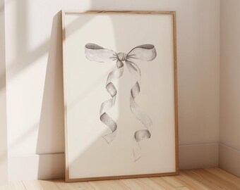 White Bow Art Print, Preppy Wall Art, Bow Painting, Coquette Room Decor, Balletcore Wall Art, Trendy Coquette Bow Print, DIGITAL DOWNLOAD