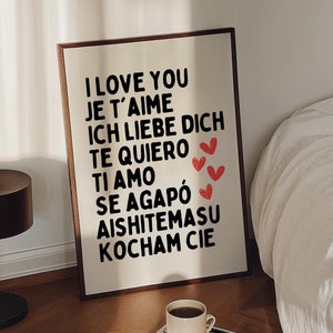 I Love You Print, Different Languages I Love You, Ways To Say I Love You Poster, Girly Print, Typography Print, Above Bed Decor, DIGITAL ART