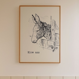 Vintage Bathroom Print, Vintage Donkey Poster, Nise Ass Print, Funny Bathroom Print, College Bathroom Decor, Retro Bathroom DIGITAL Wall Art