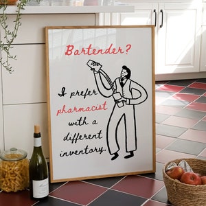 La Barmaid Print, Cute Bartender Poster, Trendy Minimalist Kitchen Decor, Funny Bartender Prints, Modern Bar Cart Wall Art DIGITAL DOWNLOAD
