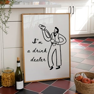 Drink Dealer, La Barmaid Print, Cute Bartender Poster, Minimalist Kitchen Decor, Funny Bar Cart Wall Art, Modern Bar Cart, DIGITAL DOWNLOAD