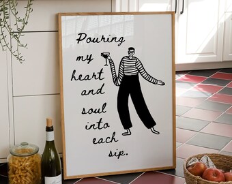 Moderne wijn print, bar kar kunst aan de muur, wijn poster, drinken offerte print, wijn club poster, Cin Cin print, esthetische keuken digitale DOWNLOAD