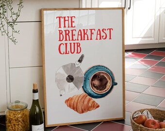 The Breakfast Club Print, Retro Dinning Room Wall Art, Foodie Art, Breakfast Poster, Maximalist Kitchen Decor, Coffee Print DIGITAL DOWNLOAD