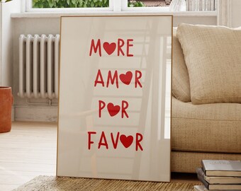 Impression Amor Por Favor, affiche coeur minimaliste, décoration d'appartement girly, décoration murale citation d'amour rouge, art mural moderne tendance à imprimer
