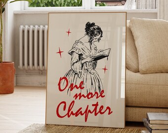 One More Chapter Print, Reading Quote Print, Bookish Wall Art, Book Lovers Poster, Bookworm Gift, Reading Wall Art, Aesthetic Retro Wall Art