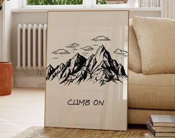 Vintage Climbing Print, Retro Crag Poster, Minimalist Climber Art, Rock Climbing Decor, Mountaineering Wall Art Gift for Rock Climbing Lover