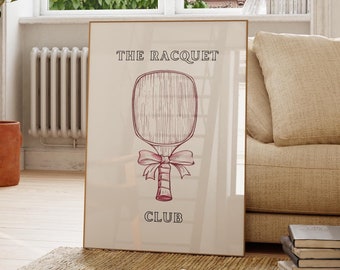 The Racquet Club, Girly Tennis Print, Country Club Aesthetic Wall Art, Retro Sport Poster, Coquette Room Decor, Tennis Art, DIGITAL DOWNLOAD