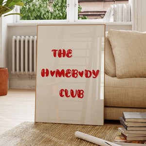 The Homebody Club Print, Minimalist Heart Poster, Trendy Home Decor, Cute Quote Art, Aesthetic Apartment Wall Art, Introvert Living Room