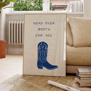 Overknee laarzen voor jou, cowboylaars kunstprint, minimalistische westelijke muurkunst, moderne cowgirl poster, trendy cowboy quote kunst, decor wilde westen
