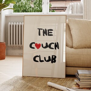 The Couch Club Print, Minimalist Heart Poster, Trendy Living Room Decor, Cute Quote Art, Aesthetic Apartment Wall Art, Digital Download