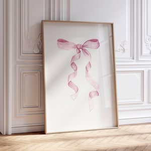 Pink Bow Nursery Print, Coquette Room Decor, Preppy Girly Poster, Balletcore Wall Art, Watercolor Bow DIGITAL ART, Girl Nursery Wall Decor
