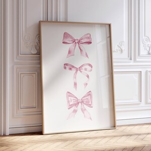 Pink Bow Print, Coquette Room Decor, Pink Preppy Decor, Balletcore Wall Art, Watercolor Bows Art, Girl Teen Room Prints, DIGITAL DOWNLOAD