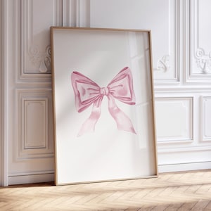 Pink Bow Nursery Print, Coquette Room Decor, Preppy Girly Poster, Balletcore Wall Art, Watercolor Bows Printable Art, Girl Nursery Prints