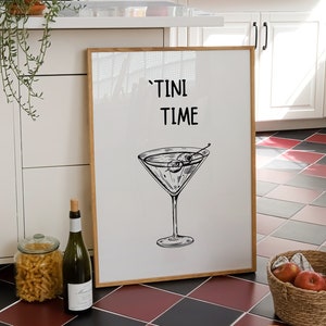Martini Time Print, Bar Art Print, Minimalist Cocktail Poster, Aesthetic Bar Cart Decor, Retro Drinks Wall Art, Martini DIGITAL DOWNLOAD