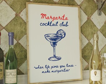 Margarita Cocktail Club Print, Retro Cocktail Prints, Margarita Cocktail Poster, Bar Cart Prints, Trendy Bar Cart Wall Art DIGITAL DOWNLOAD