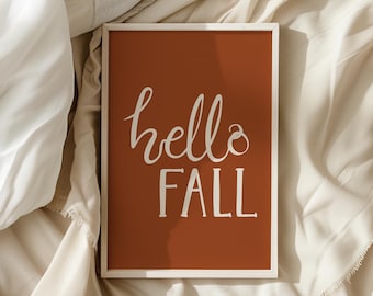Hello Fall Poster, Fall Printables Wall Art, Hello Autumn Sign, Neutral Fall Decor, Trendy Autumn Art, Modern Fall Decor, DIGITAL DOWNLOAD