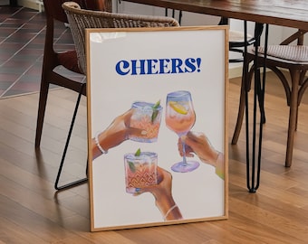 Retro Cheers Cocktail Print: Funky Bar Cart Art (Digital Download)