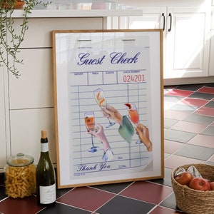 Vintage Guest Check Print, Trendy Printable Art, Retro Bar Cart Art, Retro Cocktails Wall Print, Aesthetic Bar Cart Decor, DIGITAL DOWNLOAD