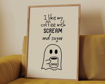 Coffee Ghost, Halloween Prints, Halloween Printables, Cute Halloween Decor, Cute Ghost Print, Halloween Kitchen Printable, DIGITAL DOWNLOAD