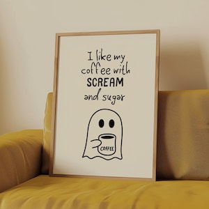 Fantasma del caffè, stampe di Halloween, stampe di Halloween, decorazioni carine per Halloween, stampa di un fantasma carino, stampa per la cucina di Halloween, DOWNLOAD DIGITALE