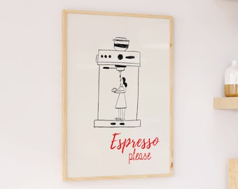 Impresión de Espresso Please: Arte retro de cafetería (Descarga digital)
