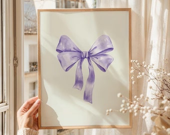 Purple Bow Watercolor Print: Girly Nursery Decor (Digital Download)