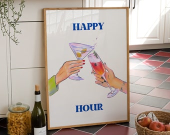 Happy Hour Print, Bar Cart Wall Art, Retro Cocktails Poster, Aesthetic Bar Cart Decor, Bar Cart Prints, Happy Hour Art, DIGITAL DOWNLOAD