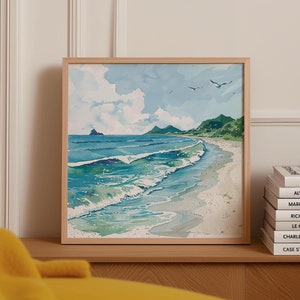Impression océan, art mural côtier minimaliste, art mural plage neutre, art vagues de la mer, téléchargement numérique, impressions maison de plage, affiche côtière moderne
