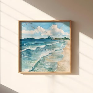Bright Beach Print, Ocean Print, Coastal Wall Art, Beach Wall Art, Sea Waves Art, DIGITAL DOWNLOAD, Beach House Print, Modern Coastal Poster