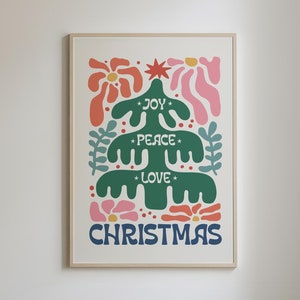 Impresión de alegría, paz y amor, impresiones navideñas coloridas, IMPRIMIBLES navideños, arte de pared navideño retro, decoración navideña bohemia, DESCARGA DIGITAL