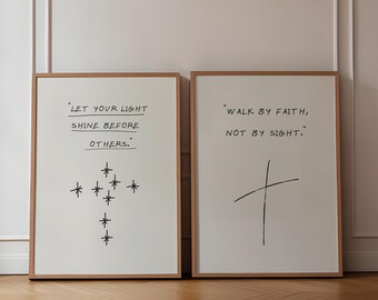 Christliches Wandkunst-Set, 2 Drucke, Walk By Faith Not By Seht, Moderne christliche Wandkunst, 2 Korinther 5: 7 Druck, DIGITALER DOWNLOAD