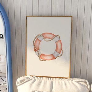 Watercolor Lifebuoy Print, Nautical Nursery Decor, Summer Printable Wall Art, Beach House Decor, Neutral Coastal Prints, Digital Download