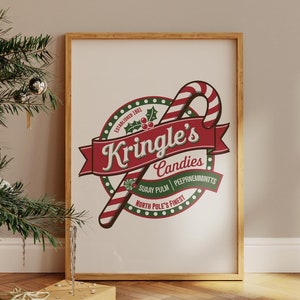 クリングル キャンディ ケーン プリント、クリスマスのお祝いのキッチン デコレーション、赤と緑のトレンディなクリスマスの印刷可能な壁アート、クリスマス キャンディ アート、デジタル ダウンロード