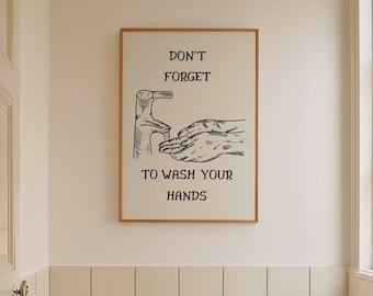 Don't Forget to Wash Your Hands Print, Vintage Bathroom Poster, Funny Toilet Decor, Trendy Bathroom Humor Wall Art, Funny Bathroom Prints