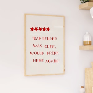 Bar Cart Printable, Bar Cart Decor, Aesthetic Bar Decor, Trendy Barman Wall Art, Funky Bar Wall Art, Barman Was Cute, DIGITAL DOWNLOAD