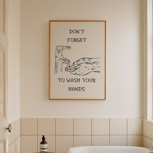 Don&#39;t Forget to Wash Your Hands Print, Vintage Bathroom Poster, Funny Toilet Decor, Trendy Bathroom Humor Wall Art, Funny Bathroom Prints
