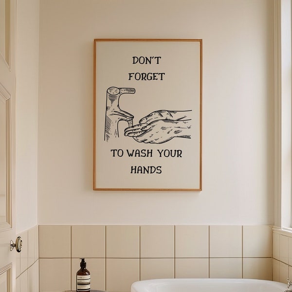 Don't Forget to Wash Your Hands Print, Vintage Bathroom Poster, Funny Toilet Decor, Trendy Bathroom Humor Wall Art, Funny Bathroom Prints