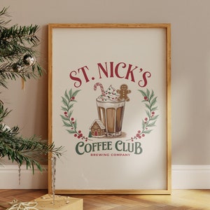 セントニックコーヒークラブ、クリスマスのお祝いのキッチンデコレーション、トレンディなクリスマスの印刷可能な壁アート、クリスマスコーヒーステーションデコレーション、デジタルダウンロード