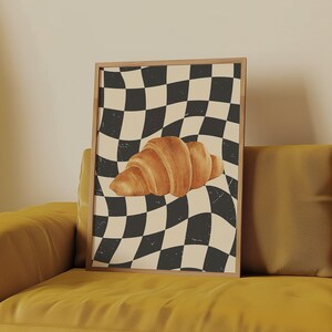 Retro Croissant Wall Art Print, Cute Kitchen Wall Art, Trendy Home Decor, Foodie Art, Cute Cooking Art, Funky Food Prints, DIGITAL DOWNLOAD