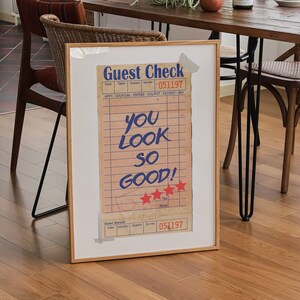 You Look So Good-print, trendy gastenchequeprint, moderne barwagenprint, retro gastencheque kunst aan de muur, funky prints, esthetische barwagendecoratie