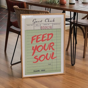 Feed Your Soul Print, wydruk z czekiem gościa, modny wystrój kuchni, wydruk z wózkiem barowym, sztuka ścienna z czekiem gościa w stylu retro, wystrój funky, estetyczny wózek barowy