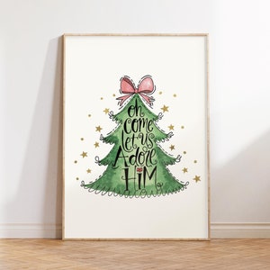 Oh Come Let Us Adore Him Print, Christian Bible Art, Holly Xmas, Nativity Religious Christmas Decor, Jusus Christmas Print, DIGITAL DOWNLOAD
