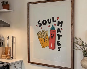 French Fries & Ketchup, French Fries Print, Retro Food Poster, Cute Kitchen Decor, Printable Art, Trendy Kitchen Wall Art, DIGITAL DOWNLOAD