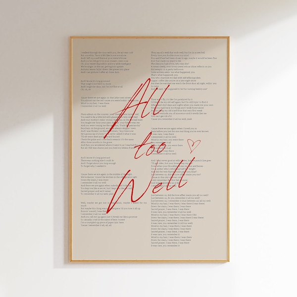 All Too Well Song Lyrics Printable Poster, 10 Minute Version Minimalist Taylor's Version Digital Download Art, Aesthetic Girly Wall Art