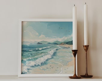 Ocean Art Print, Neutral Coastal Wall Art, Bright Beach Prints, Sea Waves Art, DIGITAL DOWNLOAD, Beachy Room Decor, Modern Coastal Poster