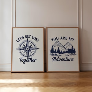 Set of 2 Travel Prints, Camping Print, Retro Travel Lover Wall Art, You Are My Adventure Print, Travel Couple Gift, Trendy Digital Download