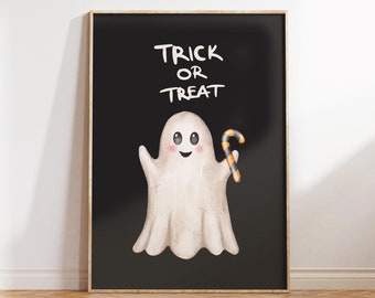 Trick or Treat, Halloween Prints, Halloween Printables, Kids Halloween Decor, Cute Ghost Prints, Modern Halloween Wall Art, DIGITAL DOWNLOAD