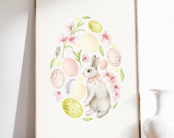 Pastell Ostereier Print, Pastell Ostereier Print, neutrales Ostern Wohndekor, Blumenostern Digitaldruck, Osterhasen Print